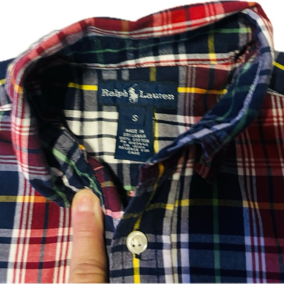 Boy's Ralph Lauren Short Sleeve Button Down Shirt. Size S- Burg/green/blue plaid - Picture 5 of 6